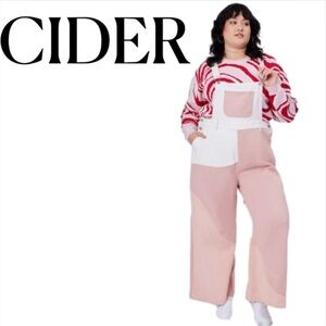 Cider Denim Patchy Pinafore Wide Leg Overalls